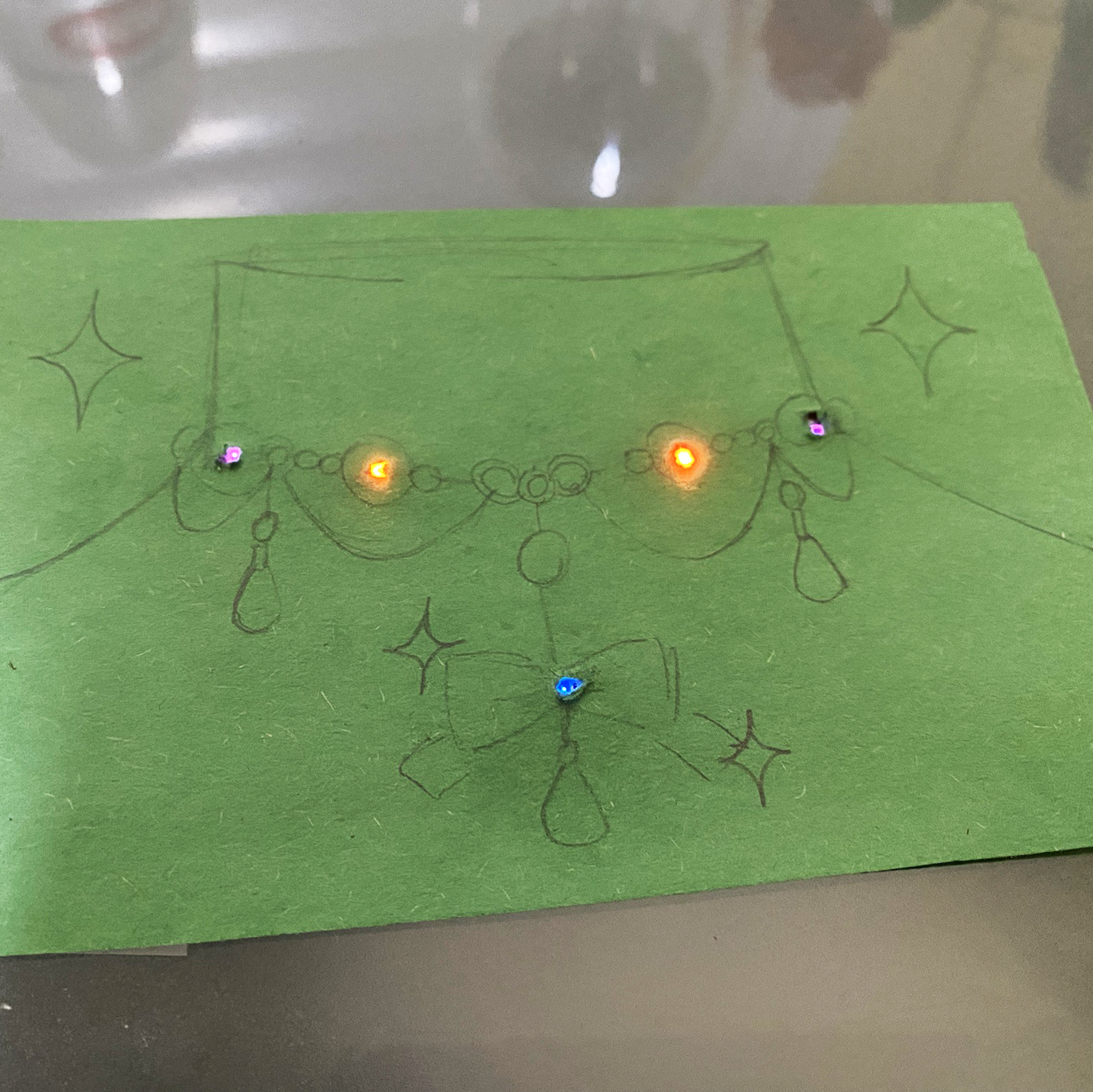 Another angle of the drawing but in darker lighting to show the LEDs better.