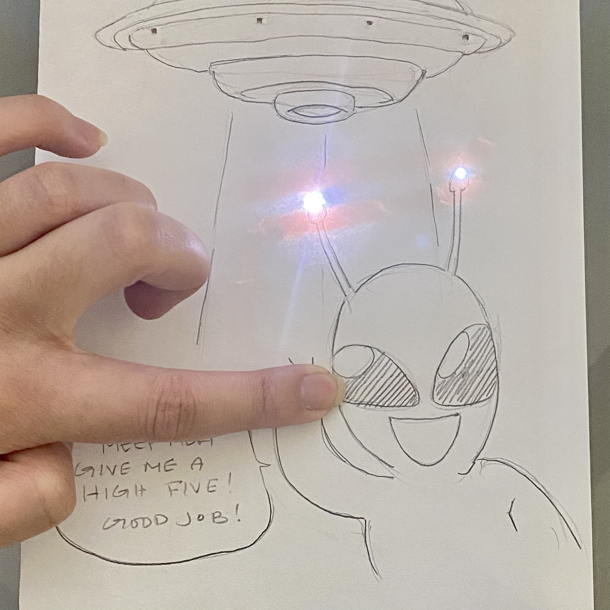 This is an image of the alien circuit with the alien's antenna lit up.